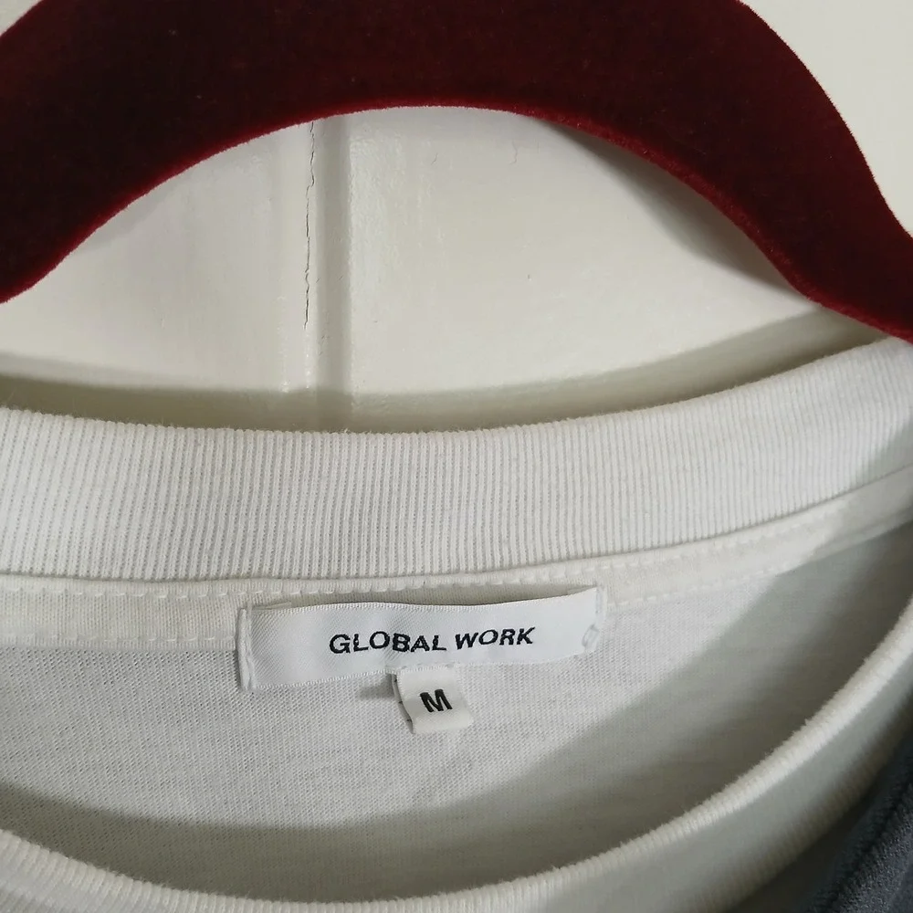 Global Work Layered T-Shirt Mens Size M Grey White Split Neck‎ GW232076AD